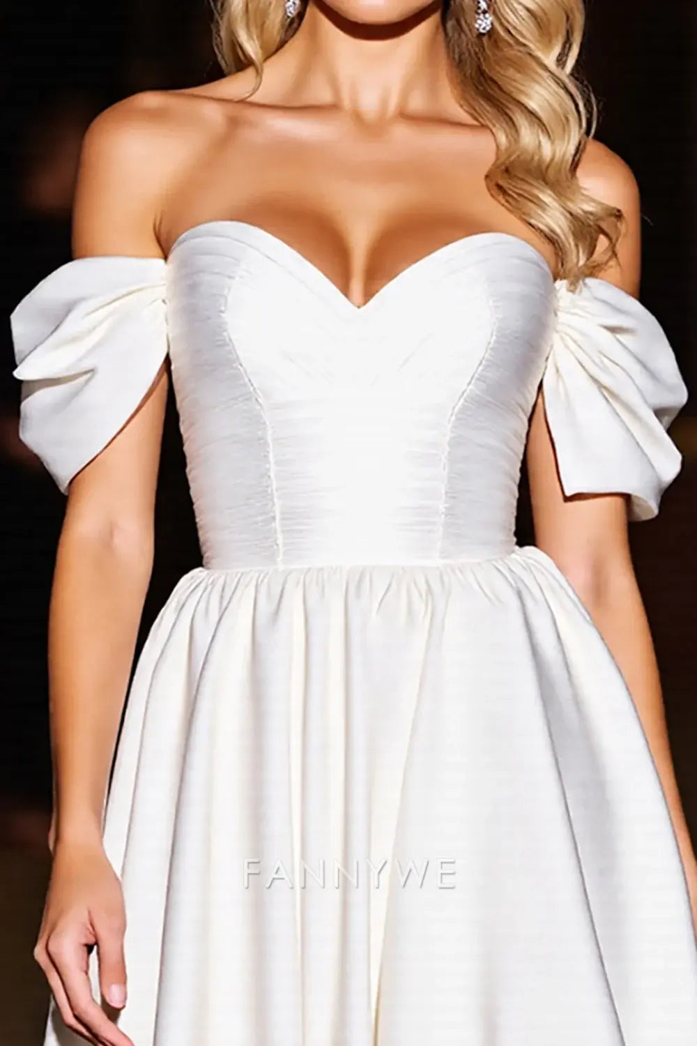 FannyWe Elegant White Satin A Line Off the Shoulder Short Homecoming Dress with Ruffles